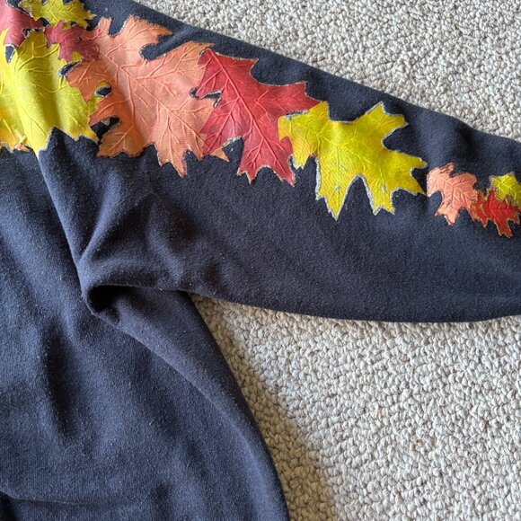 Vintage Tultex Fall Leaves Sweatshirt L Black Handmade Cozy Autumn Vibes 🍁 - Picture 4 of 9